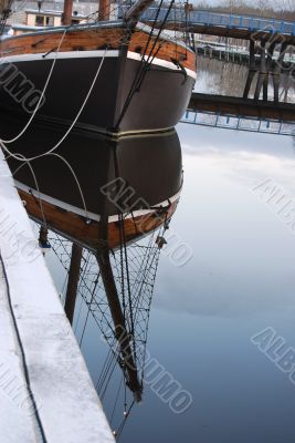 Ships Bow Reflected in Water.