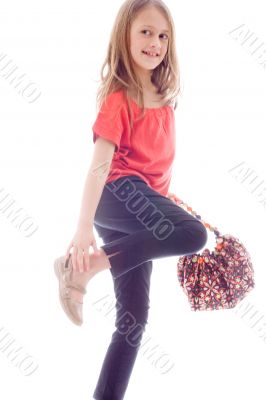 Leg up and smiling