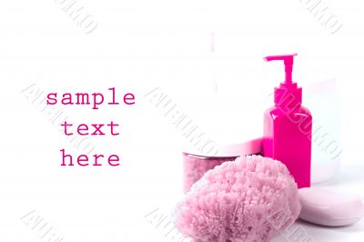 sponge, soap and body lotion