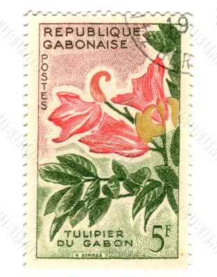 Old Gobon stamp with tulip of Gabon