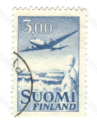 Old stamp from Suomi Finland with plane