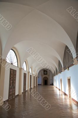 white monastery corridor