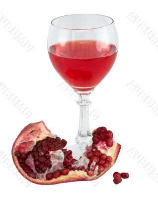Still-life with a glass of wine and pomegranate