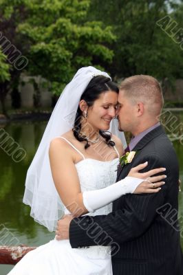 Bride and groom outside