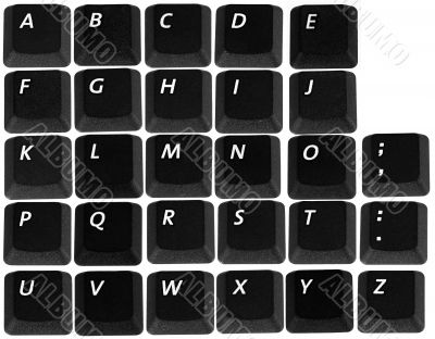 Alphabet made with keyboards buttons isolated