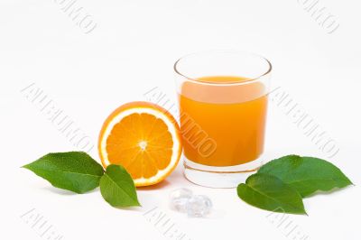 Orange and juice with pieces of ice