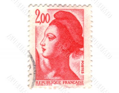 Old red french stamp with woman head