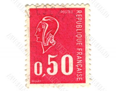 Old red french stamp with head