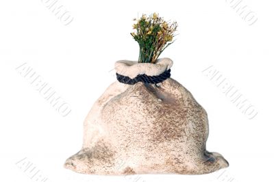stone bag with a plant