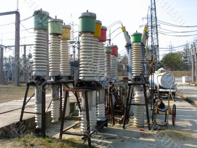 High voltage ceramic isolator equipment at a power plant