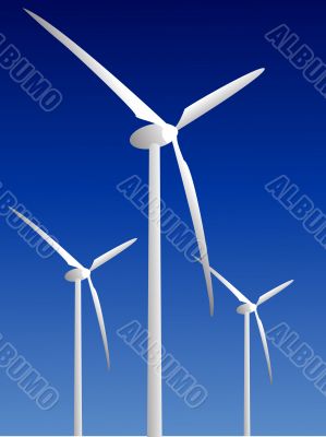 Wind power plants on blue background