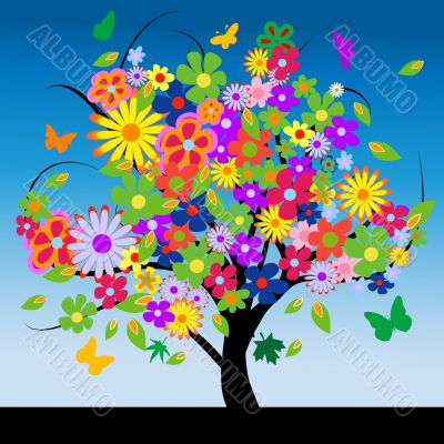 Abstract tree with flowers