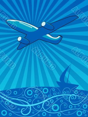 Air plane flying over the sea vector illustration