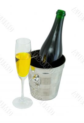 Still-life with a glass of wine and a bottle