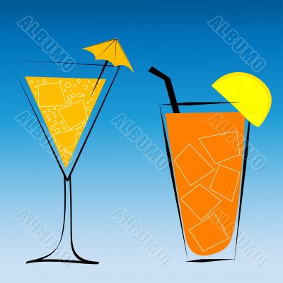 Cocktails on blue background
