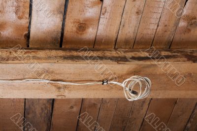 Wooden ceiling, electric wire