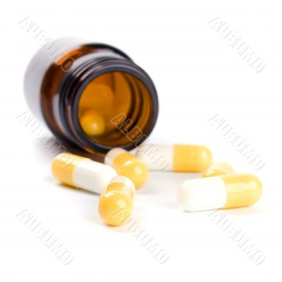 glass bottle with capsules