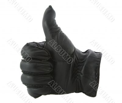 leather glove showing ok isolated over white