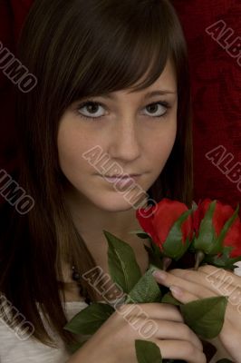 attractive girl with roses