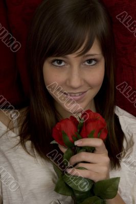 attractive girl with roses