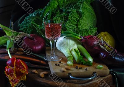 Healthy food on a wooden board