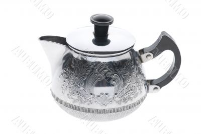 metal teapot on white background
