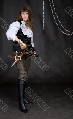 The girl - pirate with a sabre in hands