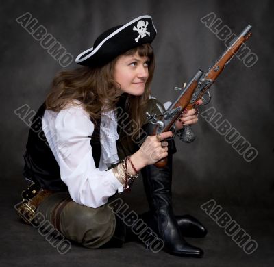 Girl - pirate with two pistol in hands