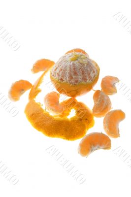 Open mandarin on white background