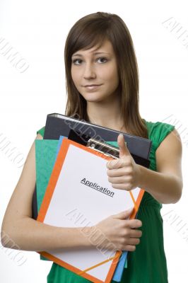 Female student with application
