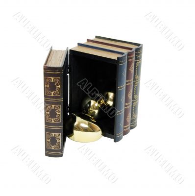 Golden eggs pouring from wooden book