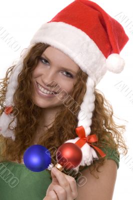 Christmas, red haired teenager with decoration