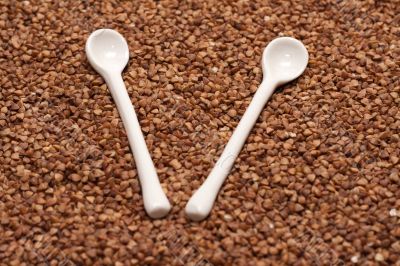 Two ceramic spoons, buckwheat