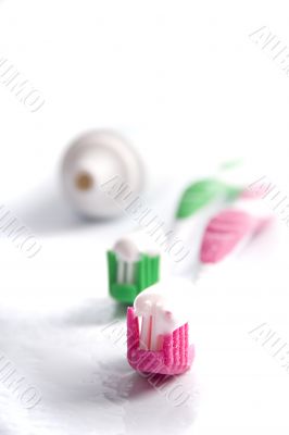 toothpaste and toothbrushes