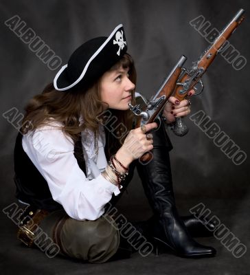 Girl - pirate with two pistol in hands