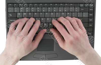 Male hand on keyboard