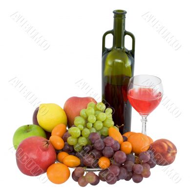 Bright still life with wine and fruit