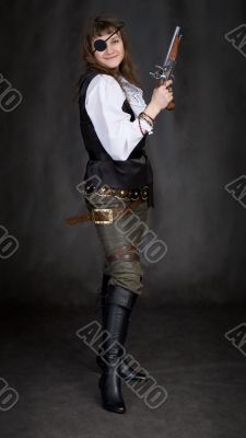 Girl - pirate with pistol in hand and eye patch
