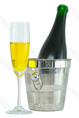 Still-life with a glass of wine and a bottle