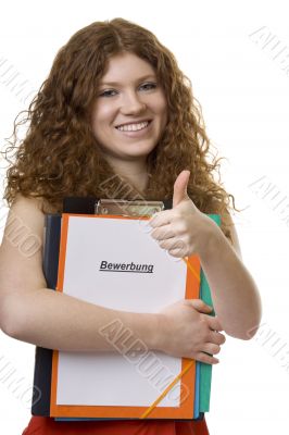 Female student with briefcase application