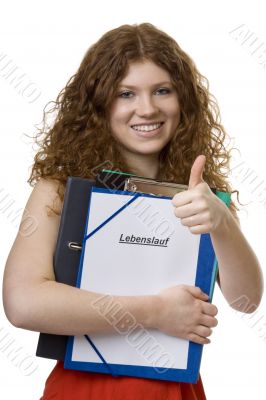 Female student with briefcase curriculum vitae