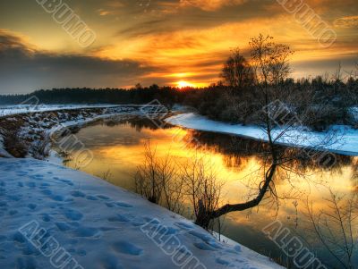 sundown on river