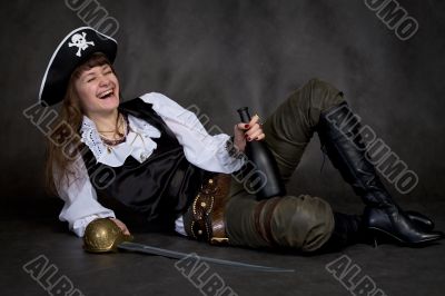 Girl - pirate with rapier and bottle