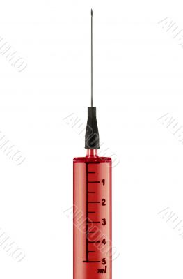 Syringe with blood
