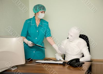 The bandaged boss and nurse
