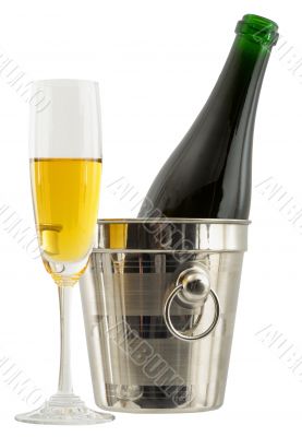 Still-life with a glass of wine and a bottle