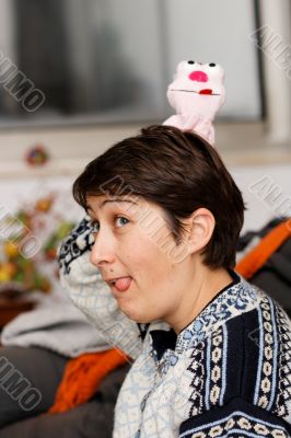 Woman sticks out her tongue