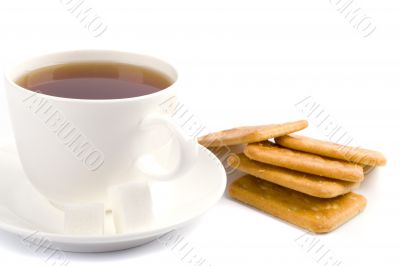cup of tea, sugar and cookies
