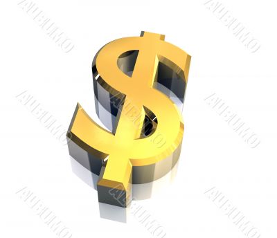 isolated dollar symbol in gold - 3D made