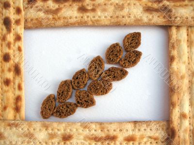 A frame of matzo with crackers